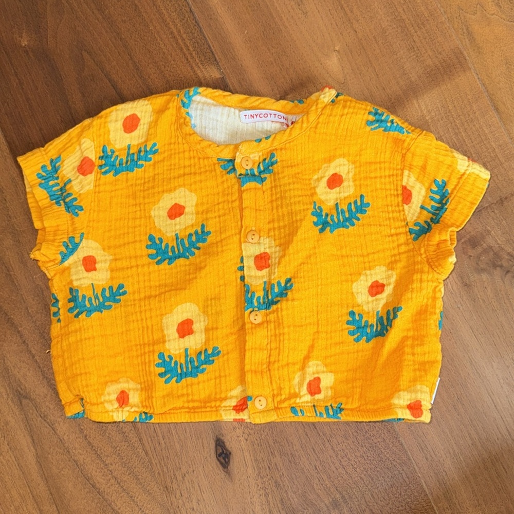 TINYCOTTONS / Toddler Girls Peonies Print Cotton Blouse / 2T light orange